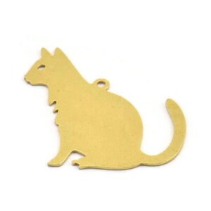 Brass Cat Charm, 4 Raw Brass Cat Charms With 1 Loop (31x27x0.60mm) A5315