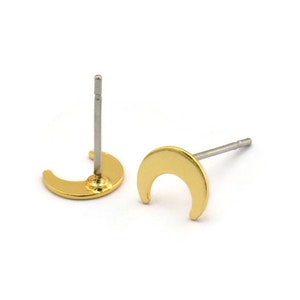Gold Moon Earring, 12 Gold Plated Brass Crescent Moon Stud Earrings (7x6x0.60mm) M1058 A2028