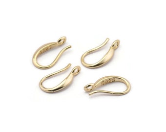 Gold Ear Hooks, 8 Gold Plated Brass Earring Wires, Earring Hooks (14x8mm) BS 1836