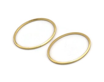 Gold Oval Connector, 8 Gold Plated Brass Oval Connectors, Charms, Findings (30x23x1mm) A1708