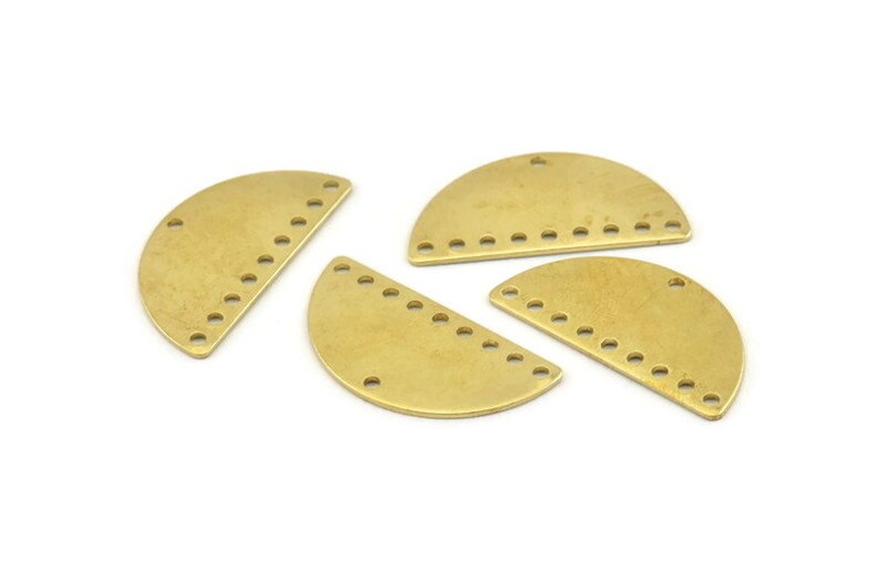 10 Raw Brass Semi Circle Blanks With 10 Holes A1573 Half Moon Charm 30x15x0.80mm