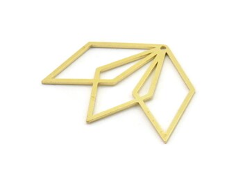 May include: A gold-coloured metal geometric charm with a floral design. The charm features a series of connected diamond and rectangular shapes. The charm is on a white background.