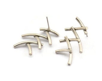 Silver Fence Earring, 2 Antique Silver Plated Brass Fence Stud Earrings (27x20x2mm) N1239