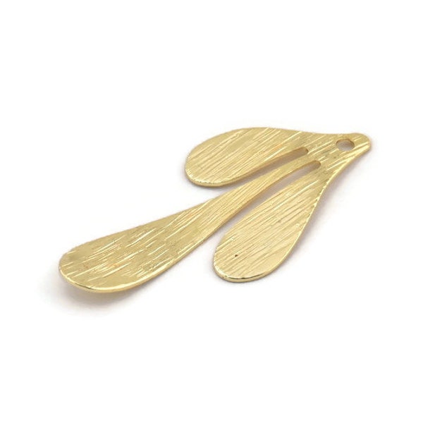Gold Leaf Charm, 3 Textured Gold Plated Brass Leaf Charm Earrings With 1 Hole, Findings (35x17x0.50mm) D845 Q1070
