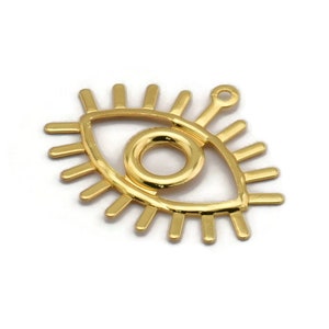 Gold Eye Charm, 6 Gold Plated Brass Eye Charms With 1 Loop, Pendants, Earrings (26x22x1mm) A1203