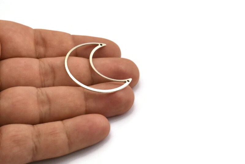 Silver Moon Charms, 8 Antique Silver Plated Brass Crescent