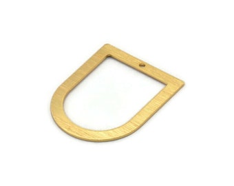 D Shape Rings - 2 Textured Gold Plated Brass D Shape Charms With 1 Hole, Pendants (35x28x0.80mm) M380