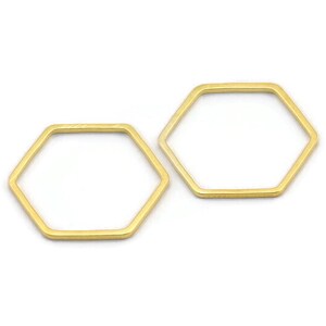 Gold Hexagon Charm, 25 Gold Tone Brass Hexagon Ring Charms, Connectors (20x1mm) D1494