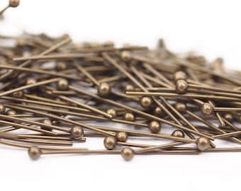 Antique Brass Pin, 100 Antique Brass Ball Head Pins, Findings (25mm) Bp-025 Brc226