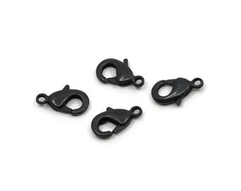Black Parrot Clasp, 12 Oxidized Black Brass Lobster Claw Clasps  (12x6mm) bh502 A0399
