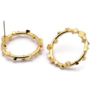 Gold Circle Earring, 2 Gold Plated Brass Circle Stud Earrings (25x2mm) N1699