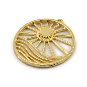 Gold Sun Charm, Gold Plated Brass Sun Charms With 1 Loop, Findings (30x28mm) N1482 H0996