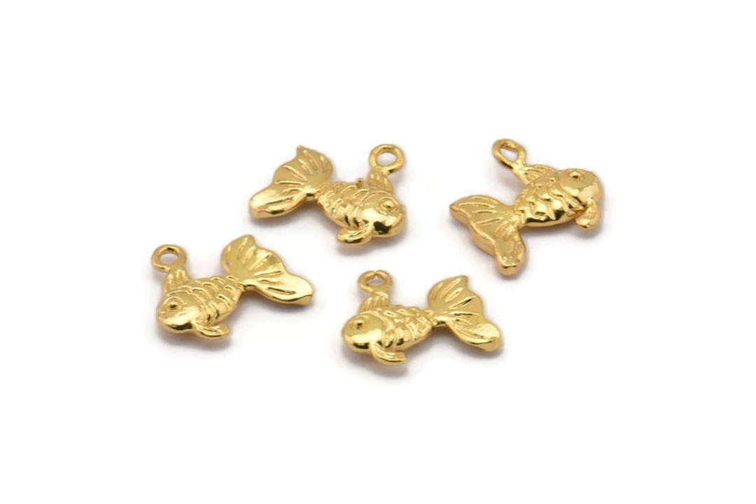 Gold Fish Charm 6 Gold Plated Brass Fish Pendants Jewelry Etsy