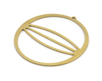 Brass Circle Charm, 4 Raw Brass Circle Charms With 1 Loop, Charm Pendants (55x53x1mm) A3064