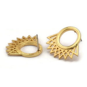 Stud Earrings, 2 Gold Plated Brass Earrings -  Round Stud Earrings - Ear Studs - Earring Findings (25x21x1.5mm) N1334