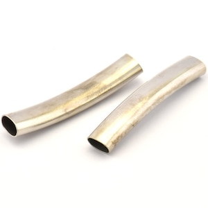 Silver Noodle Tube, 12 Silver Tone Curved Oval Tubes (40x7x4.5mm)  BRC267