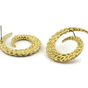 Brass Horn Earring, 2 Raw Brass Horn Stud Earrings (30x27x3mm) N1040