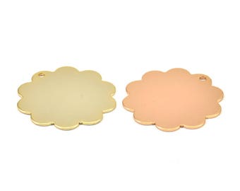 Gold / Rose Gold Flower Charm, 3 Gold - Rose Gold Plated Brass Flower Stamping Blank Tag Charms  (30mm) N0515 Q0136