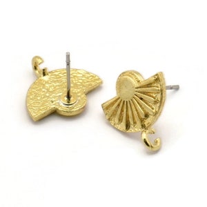 Brass Earring Posts, 6 Raw Brass Semi Circle Earrings Stud With 1 Loop, Half Moon Studs, Sun Studs (14x14x1.8mm) N1865