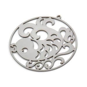 Steel Fish Charm, Stainless Steel Fish Charms With 1 Loop, Findings (36.5x34.5x0.80mm) SMP2037