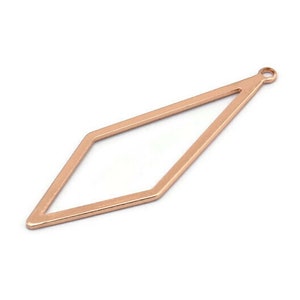 Rose Gold Diamond Charm, 6 Rose Gold Plated Brass Rhombus Charms With 1 Loop, Earrings, Findings (42x14x0,60mm) D0773 Q0783