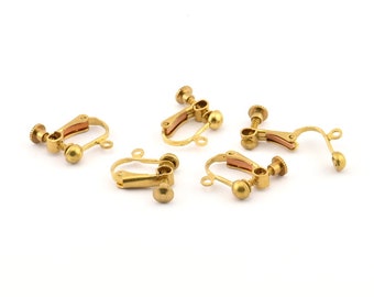 Screw Back Earring, 20 Raw Brass Screw Back Earring Findings (15x9mm) Brsl 15  Y032