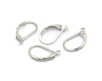 Pendiente de plata con cierre de palanca, 24 accesorios para pendientes con cierre de palanca en tono plateado (17 x 10 mm) D1263