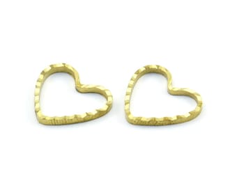 Textured Heart Pendant, 24 Raw Brass Cutting Heart Connectors (14x11mm) A0571