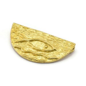Brass Ethnic Pendant, 2 Raw Brass Semi Circle Fish Figure Pendants With 2 Loops (29x15mm) E671