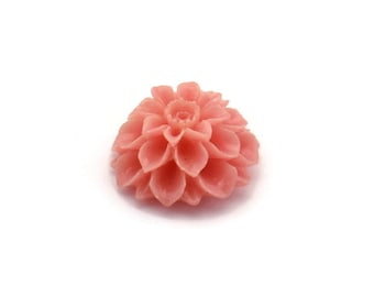 Flower Cabochons, 4 Coral Pink Chrysanthemum Flower Cabochons (16x8mm) T032