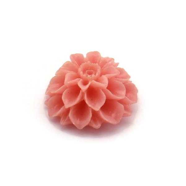 Flower Cabochons, 4 Coral Pink Chrysanthemum Flower Cabochons (16x8mm) T032