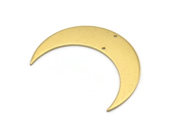 Brass Moon Charm, 6 Raw Brass Crescent Moon Charms With 2 Holes, Connectors (46x12x1mm) D0832