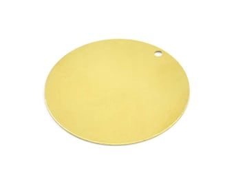 32mm Round Tag, 25 Huge Raw Brass Round Tags with 1 Hole (32x0.40mm) A0385