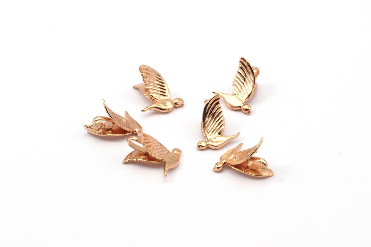 Tiny Bird Charm 5 Rose Gold Plated Brass Bird Necklace | Etsy