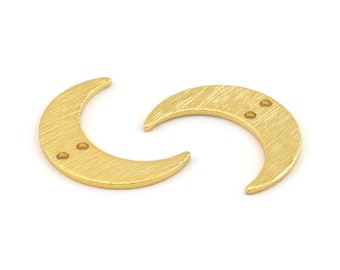 Gold Moon Charm, 6 Charmes de croissant de lune en laiton plaqué or texturé avec 2 trous, trouvailles, connecteurs (21x6x1mm) D1386 Q1027