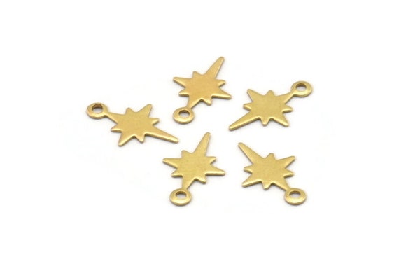 Brass Pole Star Charm, 100 Raw Brass, Brass Charms, Brass Pole Star Charms With 1 Loop (13x8x0.40mm) A0819