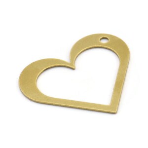 Brass Heart Charm, 6 Raw Brass Heart Charms With 1 Hole (41x36x1mm) A3060