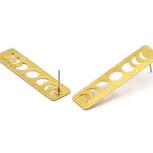 Brass Rectangle Earring, 4 Textured Raw Brass Moon Phases Stud Earrings (40x10x0.80mm) M01833 A2501