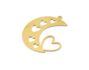 Brass Moon Charm, Raw Brass Heart Charms With 1 Loop, Brass Heart Charms (32x30x0.60mm) SMP1488