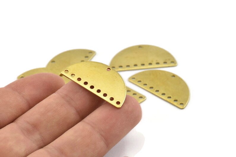 10 Raw Brass Semi Circle Blanks With 10 Holes A1573 Half Moon Charm 30x15x0.80mm
