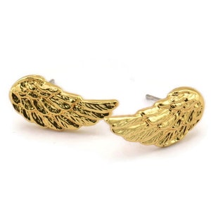 Gold Wing Earring, 4 Gold Plated Brass Wing Stud Earrings, Findings (18x9x1.5mm) A1300 H0183