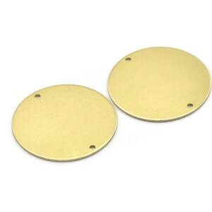 Brass Round Charm, 6 Raw Brass Round Charms With 2 Holes, Connectors (30x0.80mm) M01581