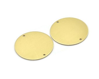 Brass Round Charm, 6 Raw Brass Round Charms With 2 Holes, Connectors (30x0.80mm) M01581