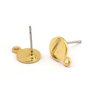 Gold Kreis Ohrring, 8 Strukturierte Vergoldete Kreis Ohrstecker aus Messing Mit 1 Schlaufe (11x8x0.80 mm) M342 A2344