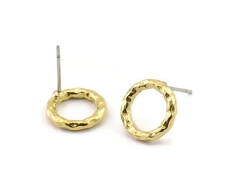 Pendientes redondos de latón, 6 pendientes de botón circulares de latón en bruto (12 x 2 mm) N2438