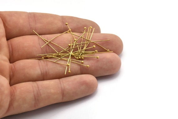 Raw Brass Pin, 100 Raw Brass Ball Head Pins (30mm) Bp-300 Brc221