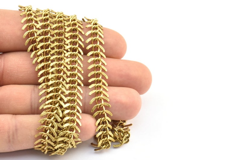 Fish Bone Chain, 2 Meters Raw Brass Textured Fish Bone Chain (11mm ...