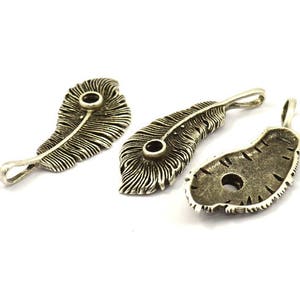 Wide Feather Pendant, 1 Antique Silver Plated Brass Feather Charms, Feather Pendants 50x20mm N0175 image 3