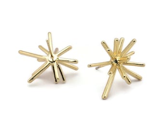 Gold Sea Urchin Earring, 2 Gold Plated Brass Sea Urchin Stud Earrings (23x20mm) N1360 H0507