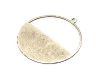 Silver Circle Charm, 2 Antique Silver Plated Brass Circle Charms With 1 Loop, Pendants (41x38x0.6mm) M02055 Q0446